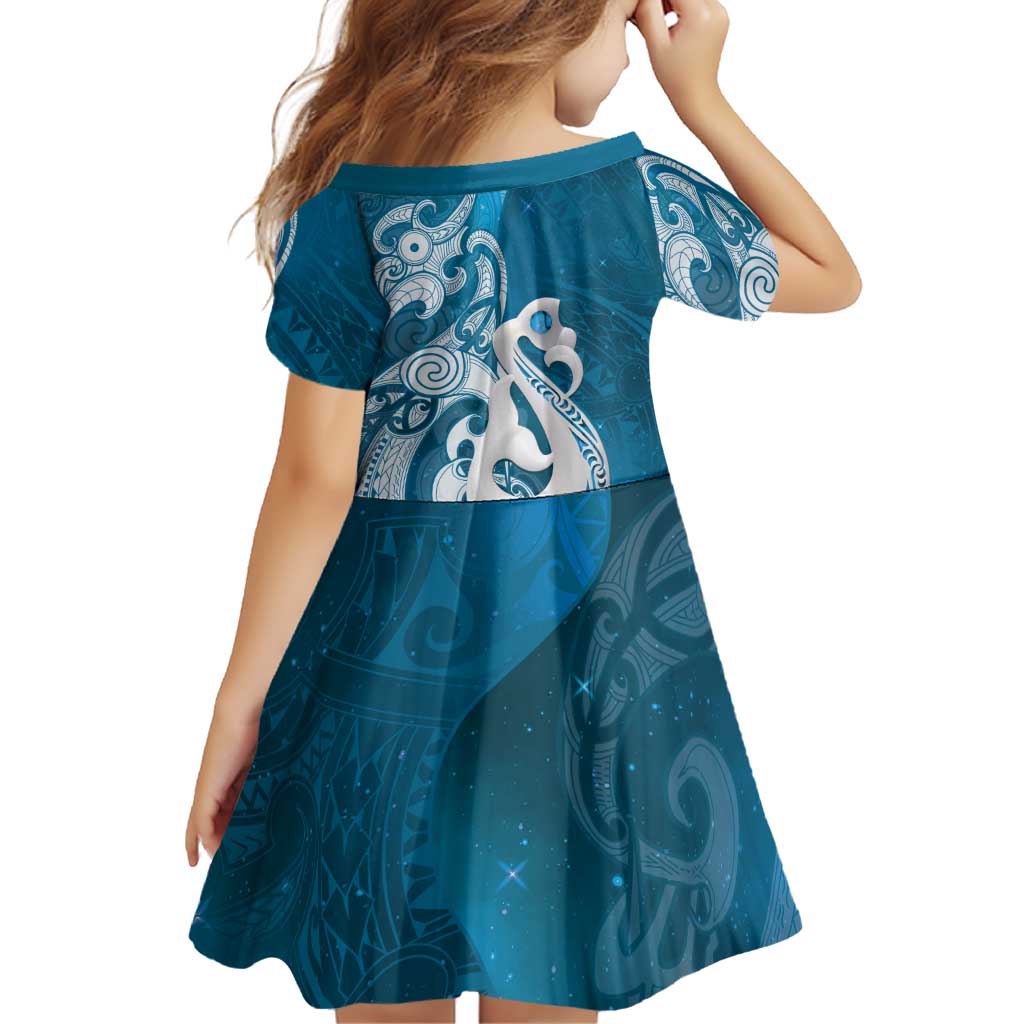 New Zealand Matariki Family Matching Off Shoulder Maxi Dress and Hawaiian Shirt Maori Manaia Galaxy Silver Fern Blue Color