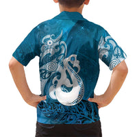 New Zealand Matariki Family Matching Off Shoulder Short Dress and Hawaiian Shirt Maori Manaia Galaxy Silver Fern Blue Color