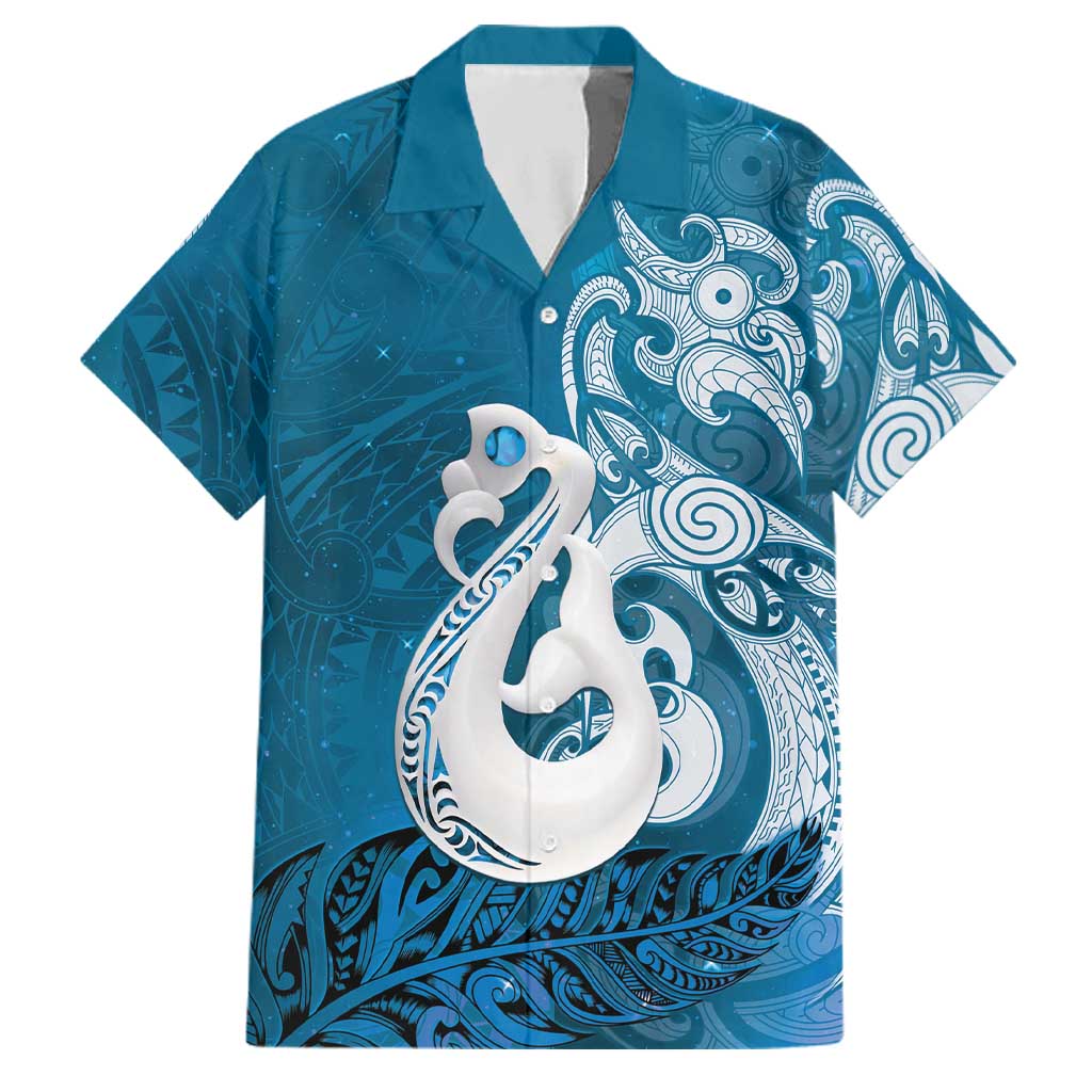 New Zealand Matariki Family Matching Puletasi and Hawaiian Shirt Maori Manaia Galaxy Silver Fern Blue Color