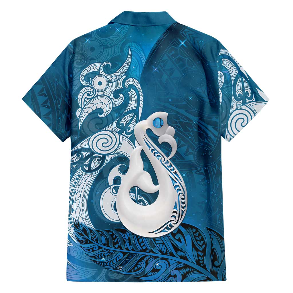 New Zealand Matariki Family Matching Puletasi and Hawaiian Shirt Maori Manaia Galaxy Silver Fern Blue Color