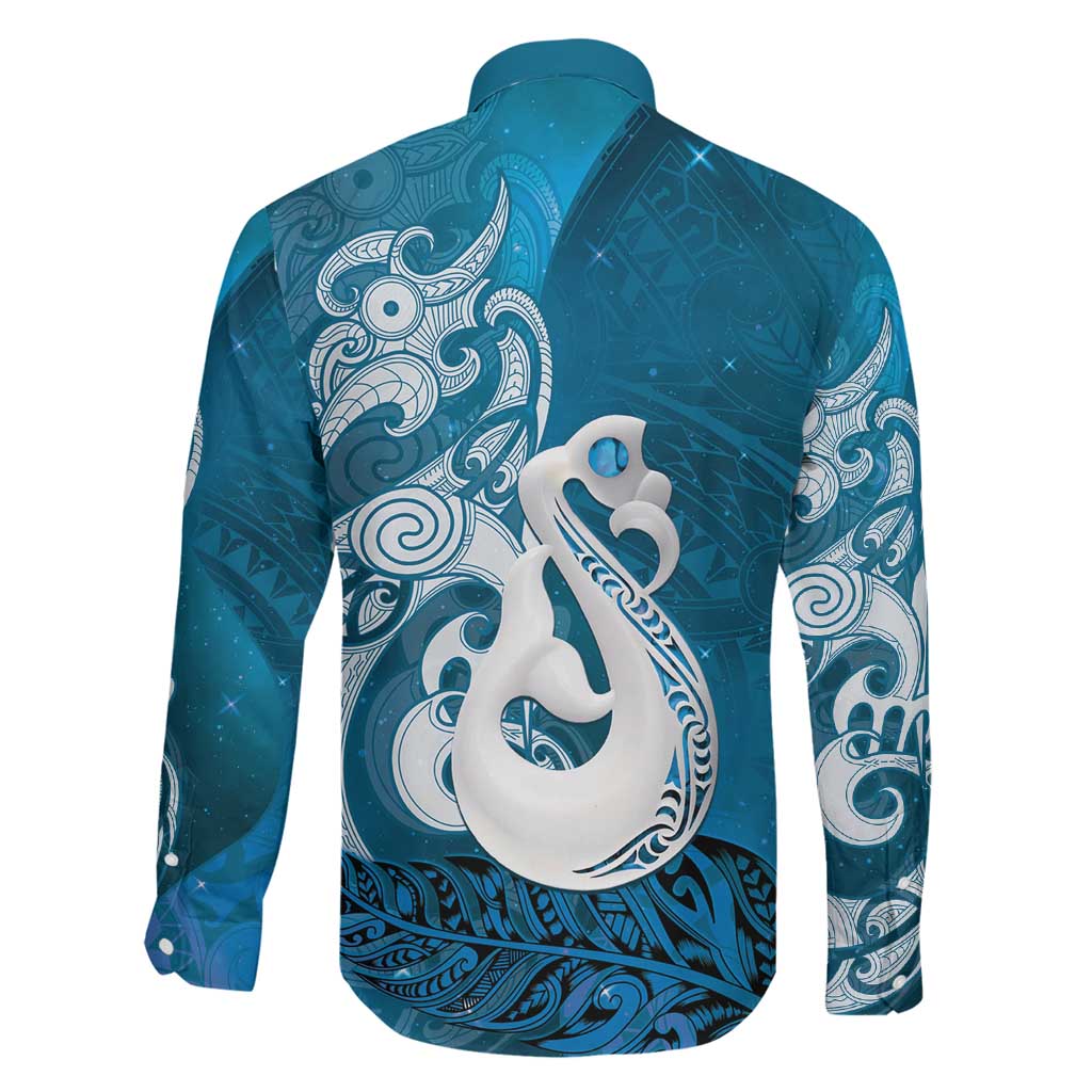 New Zealand Matariki Family Matching Puletasi and Hawaiian Shirt Maori Manaia Galaxy Silver Fern Blue Color