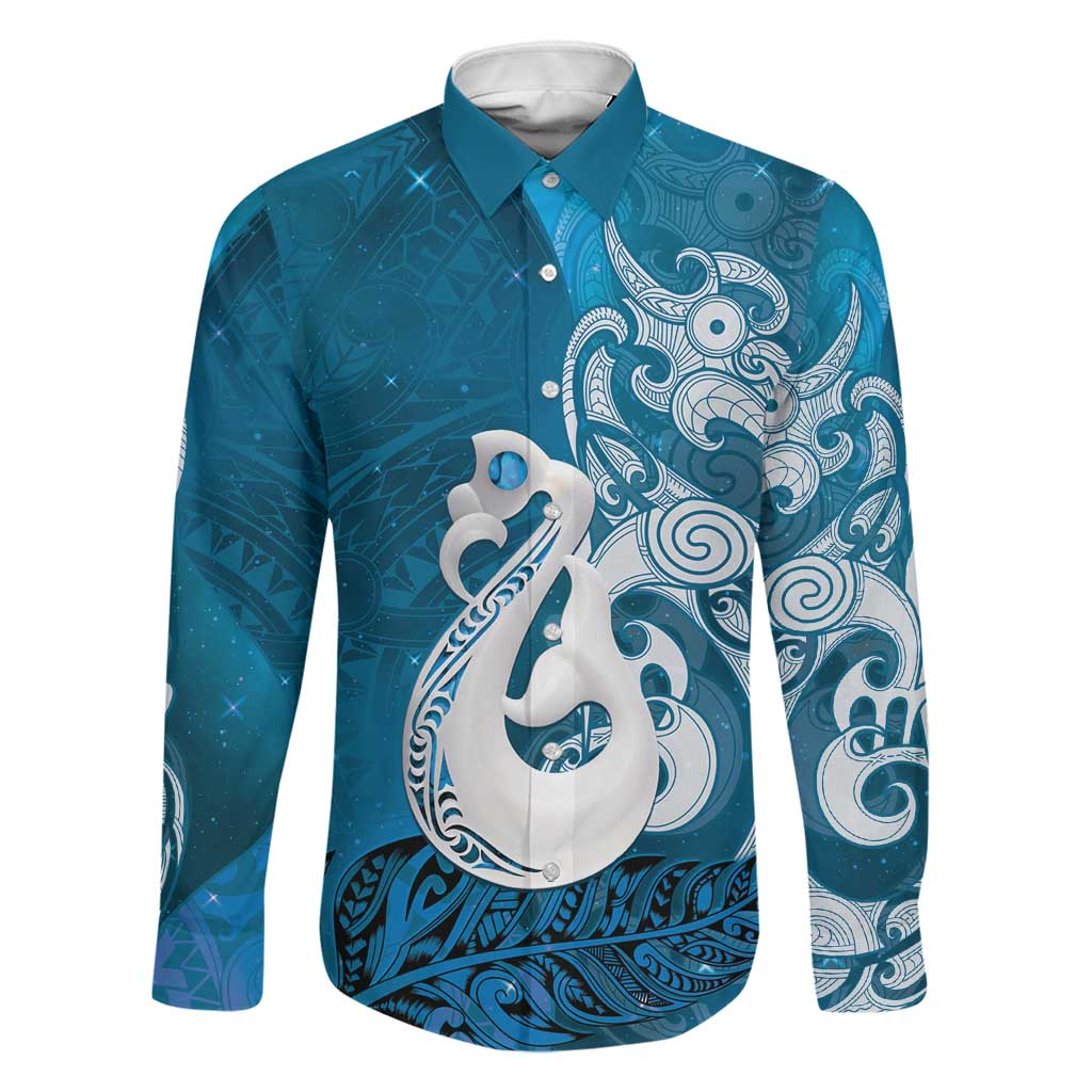 New Zealand Matariki Family Matching Summer Maxi Dress and Hawaiian Shirt Maori Manaia Galaxy Silver Fern Blue Color