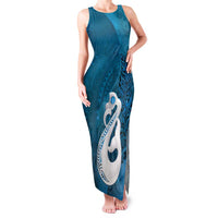 New Zealand Matariki Family Matching Tank Maxi Dress and Hawaiian Shirt Maori Manaia Galaxy Silver Fern Blue Color