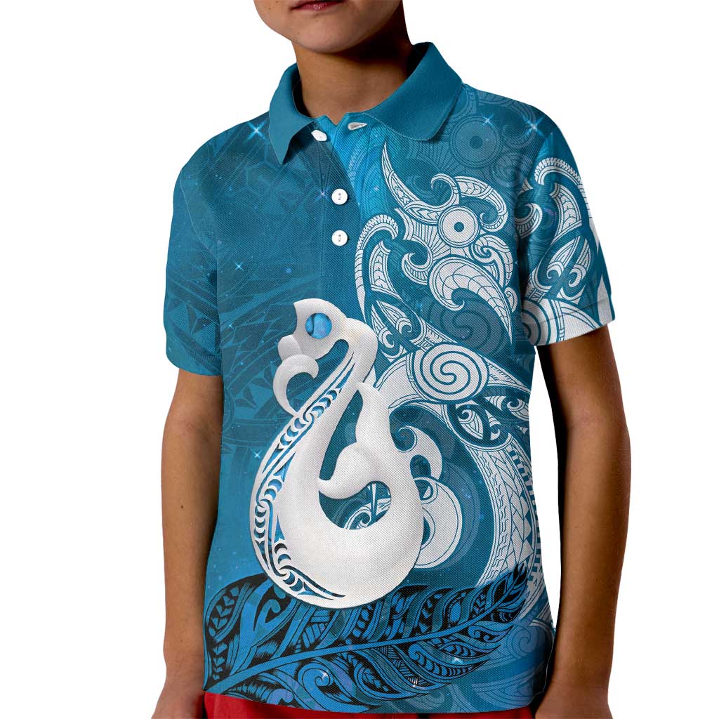 New Zealand Matariki Kid Polo Shirt Maori Manaia Galaxy Silver Fern Blue Color LT22 Kid Blue - Polynesian Pride