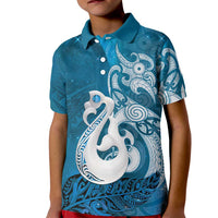 New Zealand Matariki Kid Polo Shirt Maori Manaia Galaxy Silver Fern Blue Color