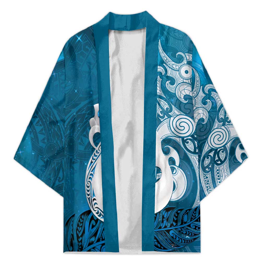 New Zealand Matariki Kimono Maori Manaia Galaxy Silver Fern Blue Color