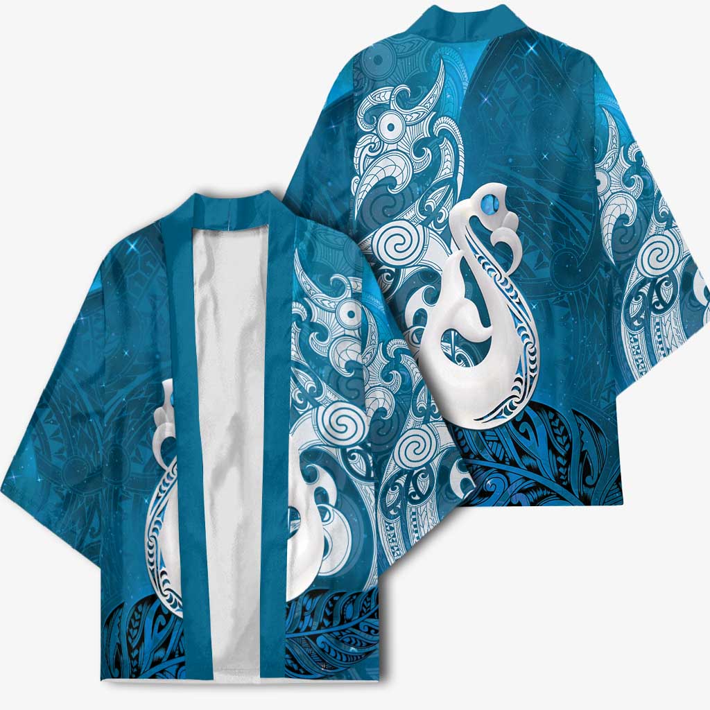 New Zealand Matariki Kimono Maori Manaia Galaxy Silver Fern Blue Color