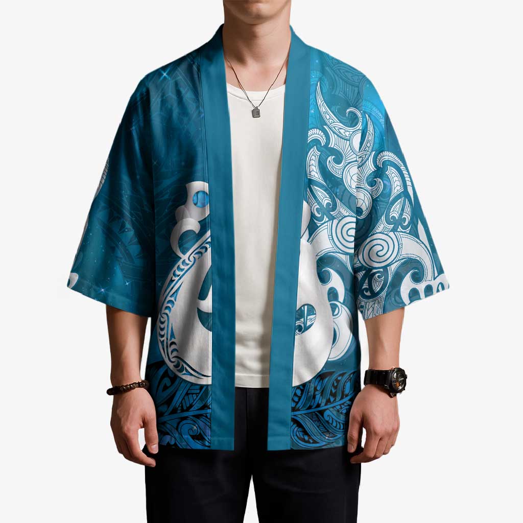 New Zealand Matariki Kimono Maori Manaia Galaxy Silver Fern Blue Color