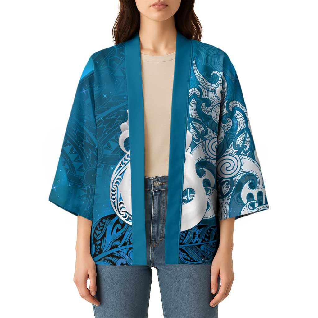 New Zealand Matariki Kimono Maori Manaia Galaxy Silver Fern Blue Color