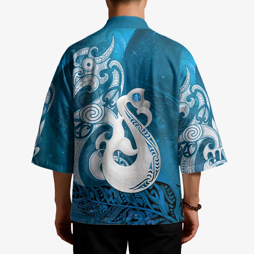 New Zealand Matariki Kimono Maori Manaia Galaxy Silver Fern Blue Color