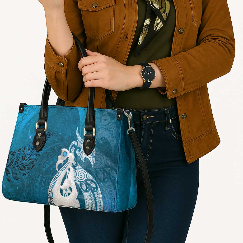 New Zealand Matariki Leather Bag Maori Manaia Galaxy Silver Fern Blue Color LT22 - Polynesian Pride