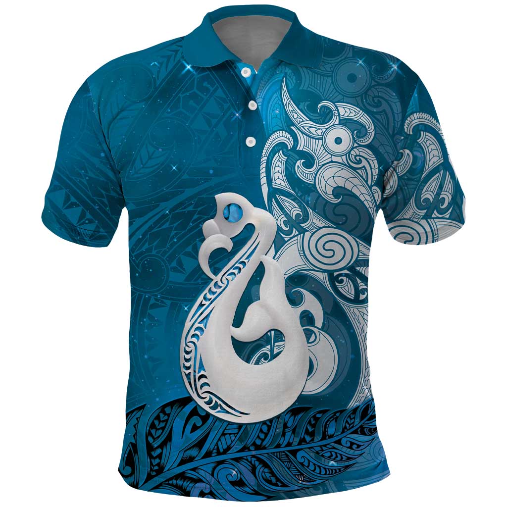 New Zealand Matariki Polo Shirt Maori Manaia Galaxy Silver Fern Blue Color