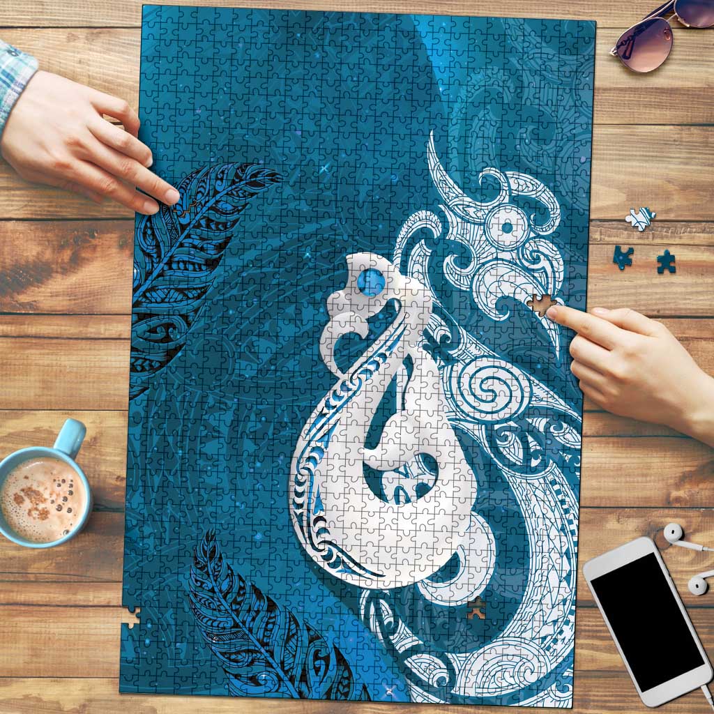 New Zealand Matariki Puzzle Maori Manaia Galaxy Silver Fern Blue Color