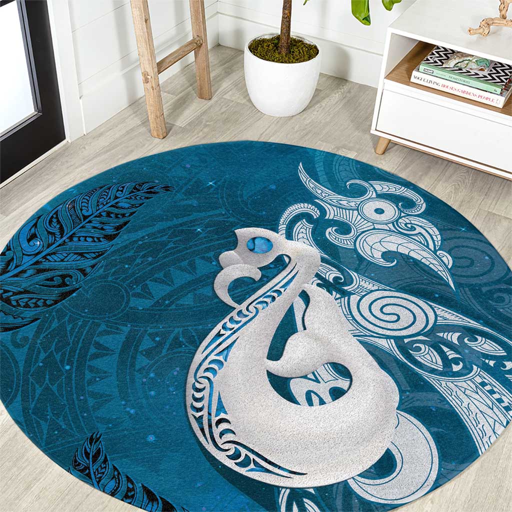 New Zealand Matariki Round Carpet Maori Manaia Galaxy Silver Fern Blue Color LT22 Blue - Polynesian Pride