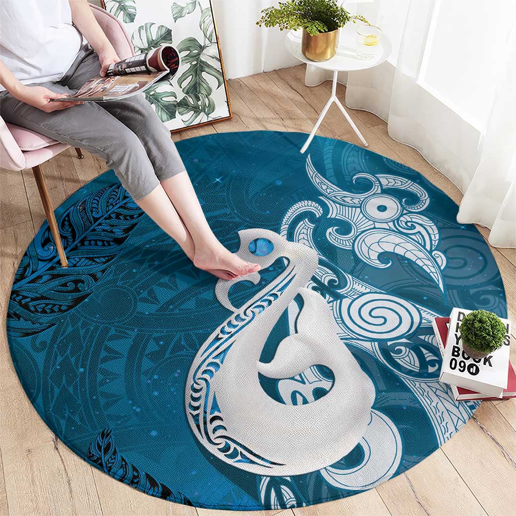 New Zealand Matariki Round Carpet Maori Manaia Galaxy Silver Fern Blue Color LT22 - Polynesian Pride