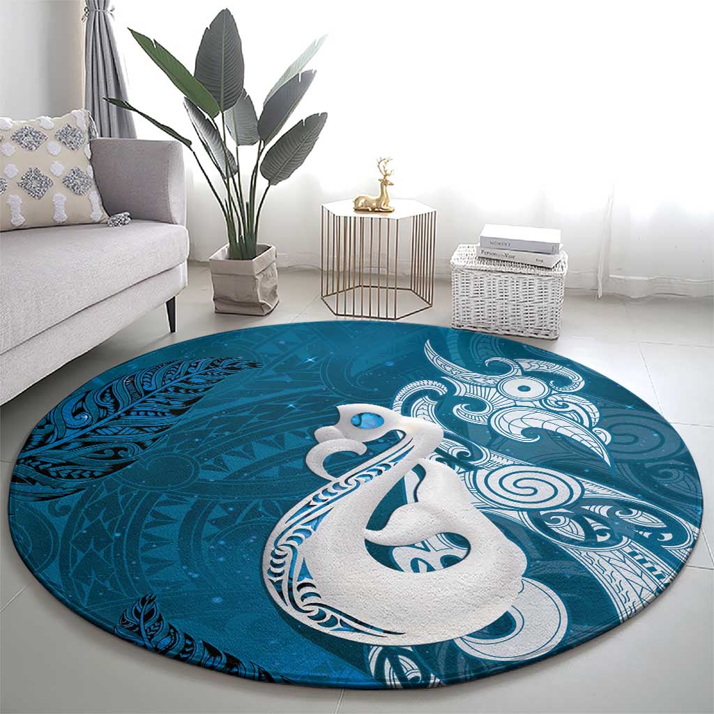 New Zealand Matariki Round Carpet Maori Manaia Galaxy Silver Fern Blue Color LT22 - Polynesian Pride