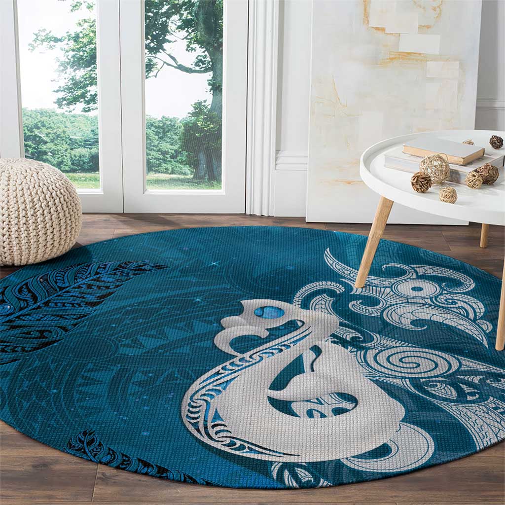 New Zealand Matariki Round Carpet Maori Manaia Galaxy Silver Fern Blue Color LT22 - Polynesian Pride