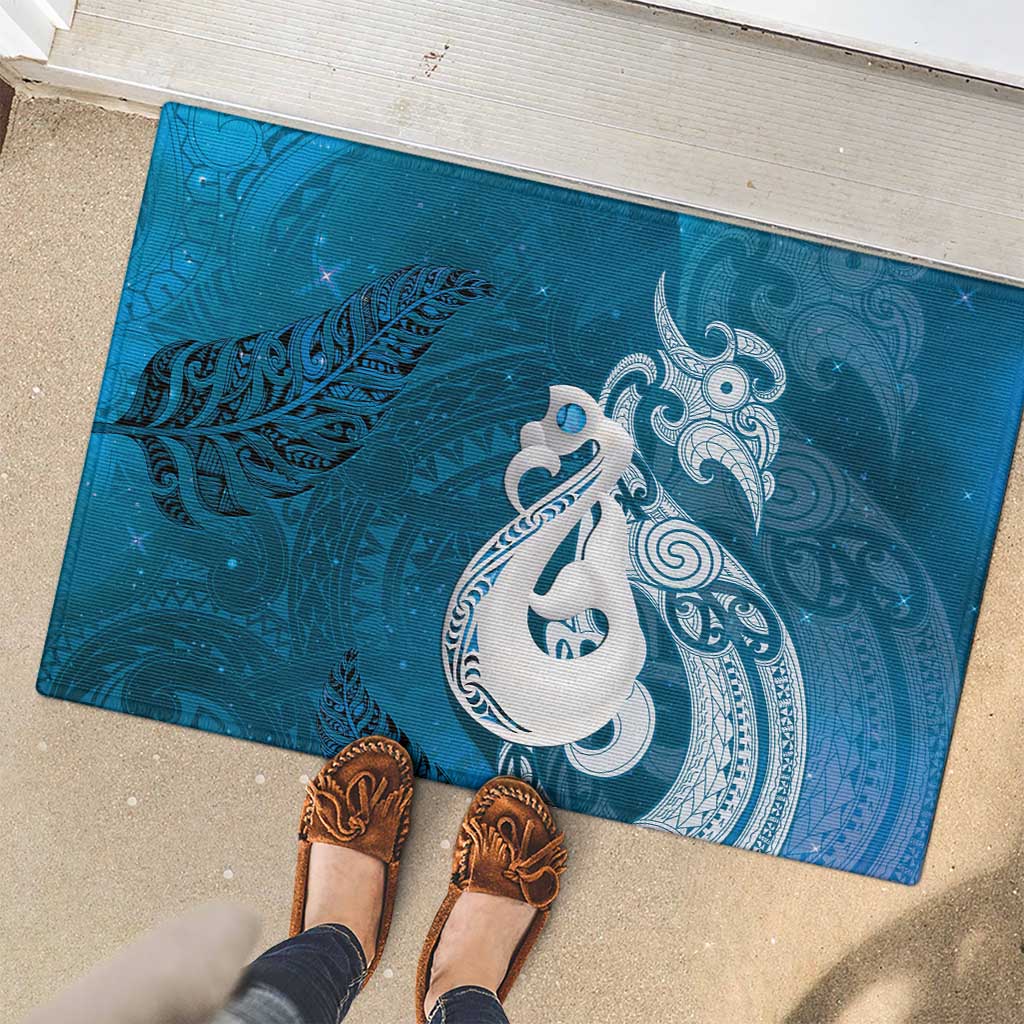 New Zealand Matariki Rubber Doormat Maori Manaia Galaxy Silver Fern Blue Color LT22 - Polynesian Pride