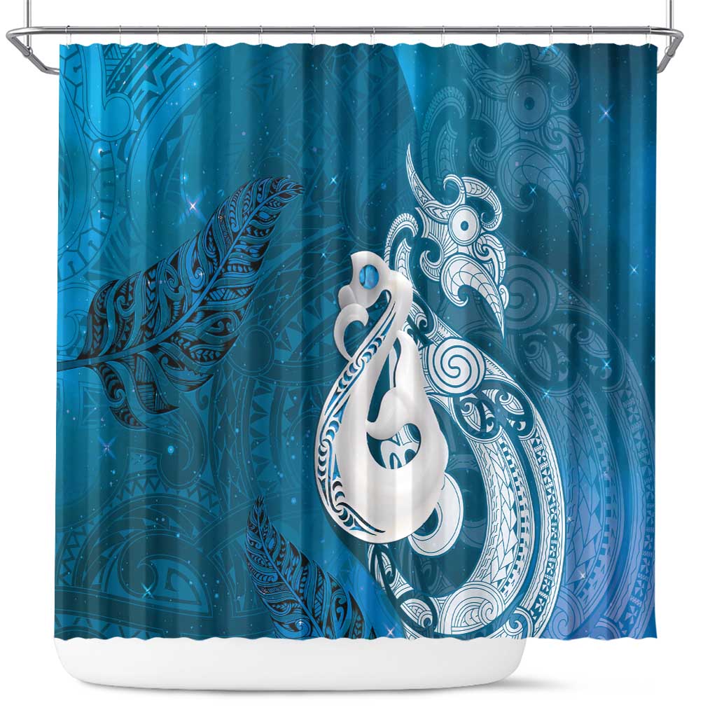New Zealand Matariki Shower Curtain Maori Manaia Galaxy Silver Fern Blue Color LT22 Blue - Polynesian Pride