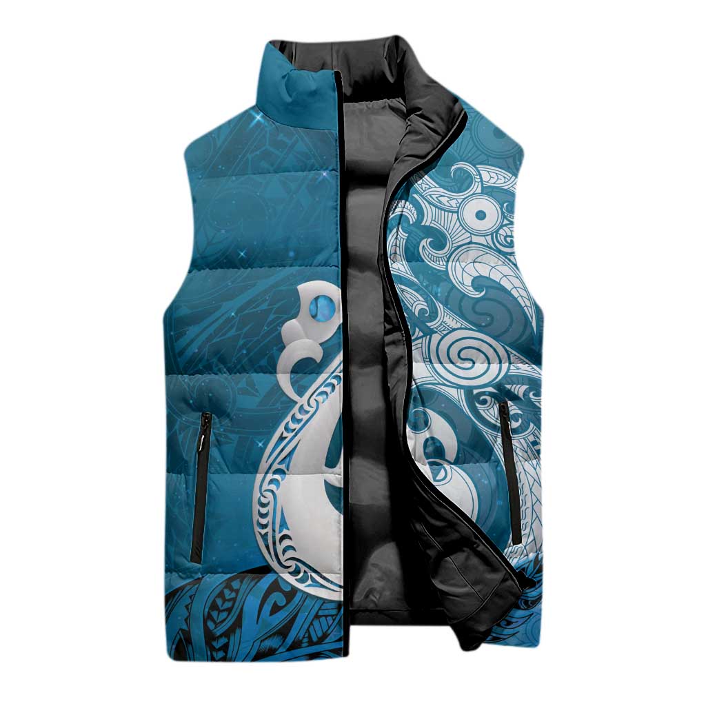 New Zealand Matariki Sleeveless Puffer Jacket Maori Manaia Galaxy Silver Fern Blue Color LT22 - Polynesian Pride