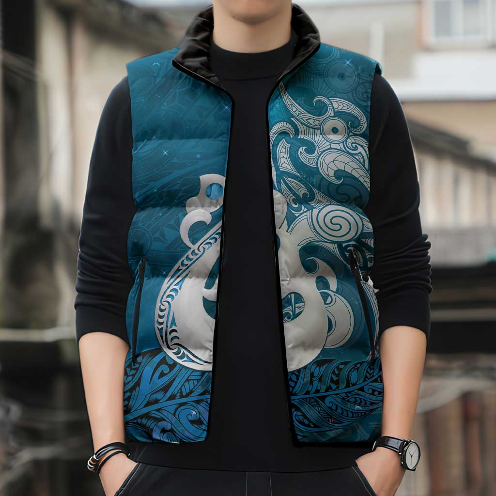 New Zealand Matariki Sleeveless Puffer Jacket Maori Manaia Galaxy Silver Fern Blue Color LT22 - Polynesian Pride