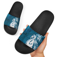 New Zealand Matariki Slide Sandals Maori Manaia Galaxy Silver Fern Blue Color