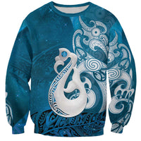 New Zealand Matariki Sweatshirt Maori Manaia Galaxy Silver Fern Blue Color
