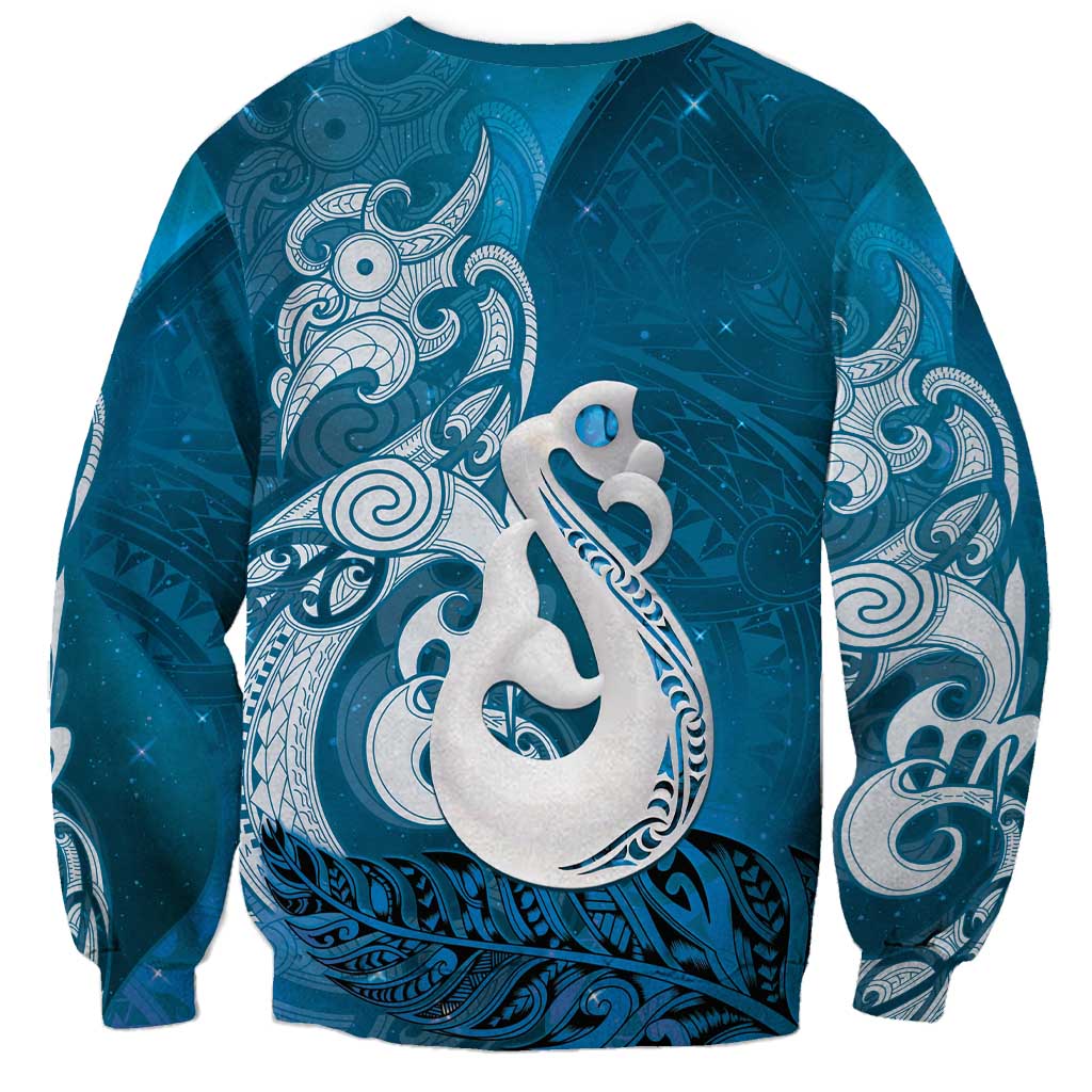 New Zealand Matariki Sweatshirt Maori Manaia Galaxy Silver Fern Blue Color