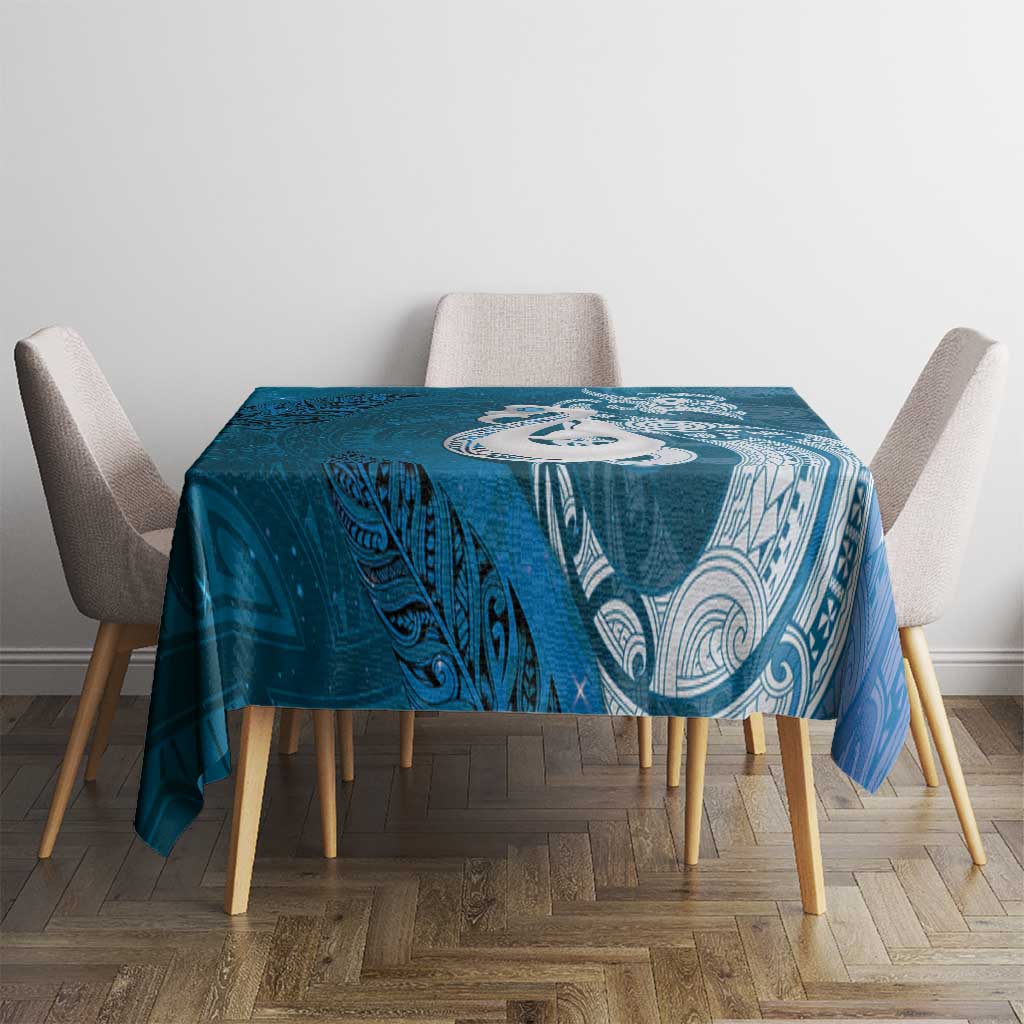New Zealand Matariki Tablecloth Maori Manaia Galaxy Silver Fern Blue Color