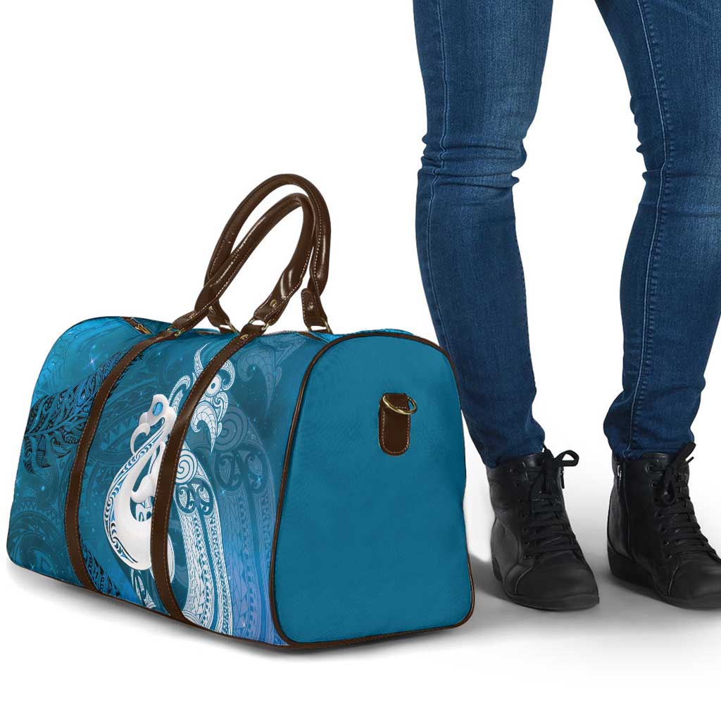 New Zealand Matariki Travel Bag Maori Manaia Galaxy Silver Fern Blue Color