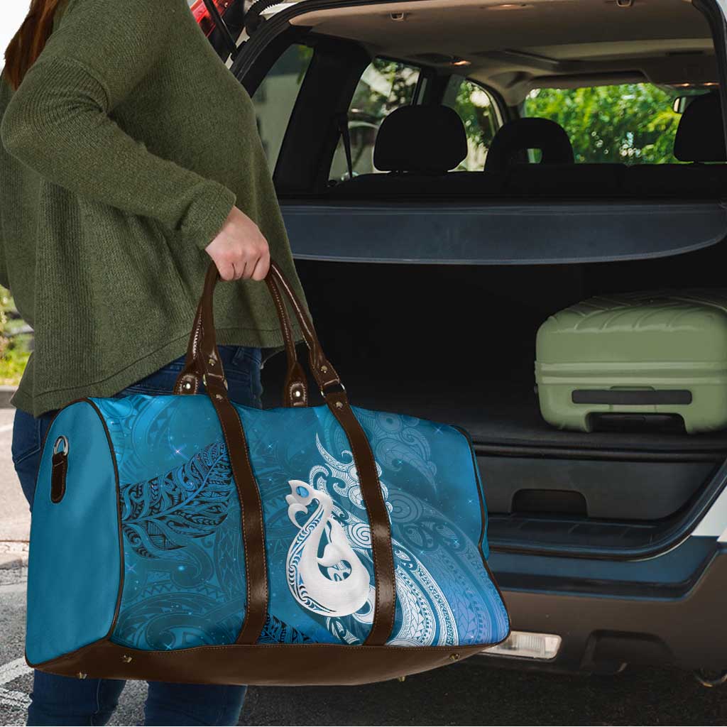New Zealand Matariki Travel Bag Maori Manaia Galaxy Silver Fern Blue Color