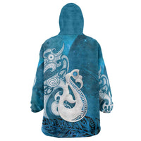 New Zealand Matariki Wearable Blanket Hoodie Maori Manaia Galaxy Silver Fern Blue Color