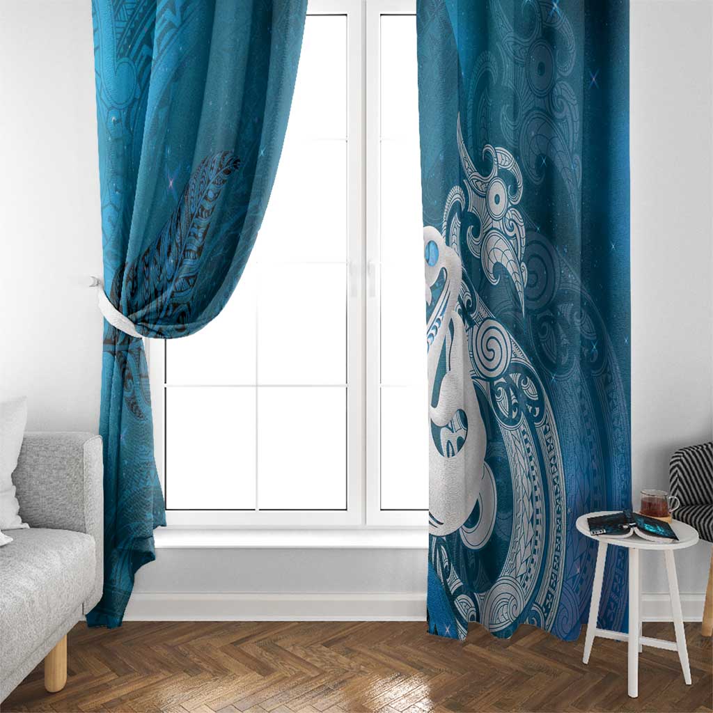 New Zealand Matariki Window Curtain Maori Manaia Galaxy Silver Fern Blue Color LT22 - Polynesian Pride