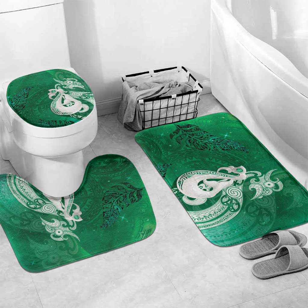 New Zealand Matariki Bathroom Set Maori Manaia Galaxy Silver Fern Green Color LT22 Mat Set Only (3 pcs) One Size Green - Polynesian Pride