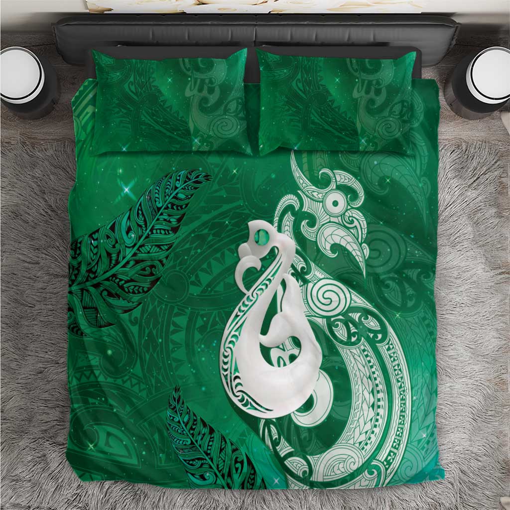 New Zealand Matariki Bedding Set Maori Manaia Galaxy Silver Fern Green Color