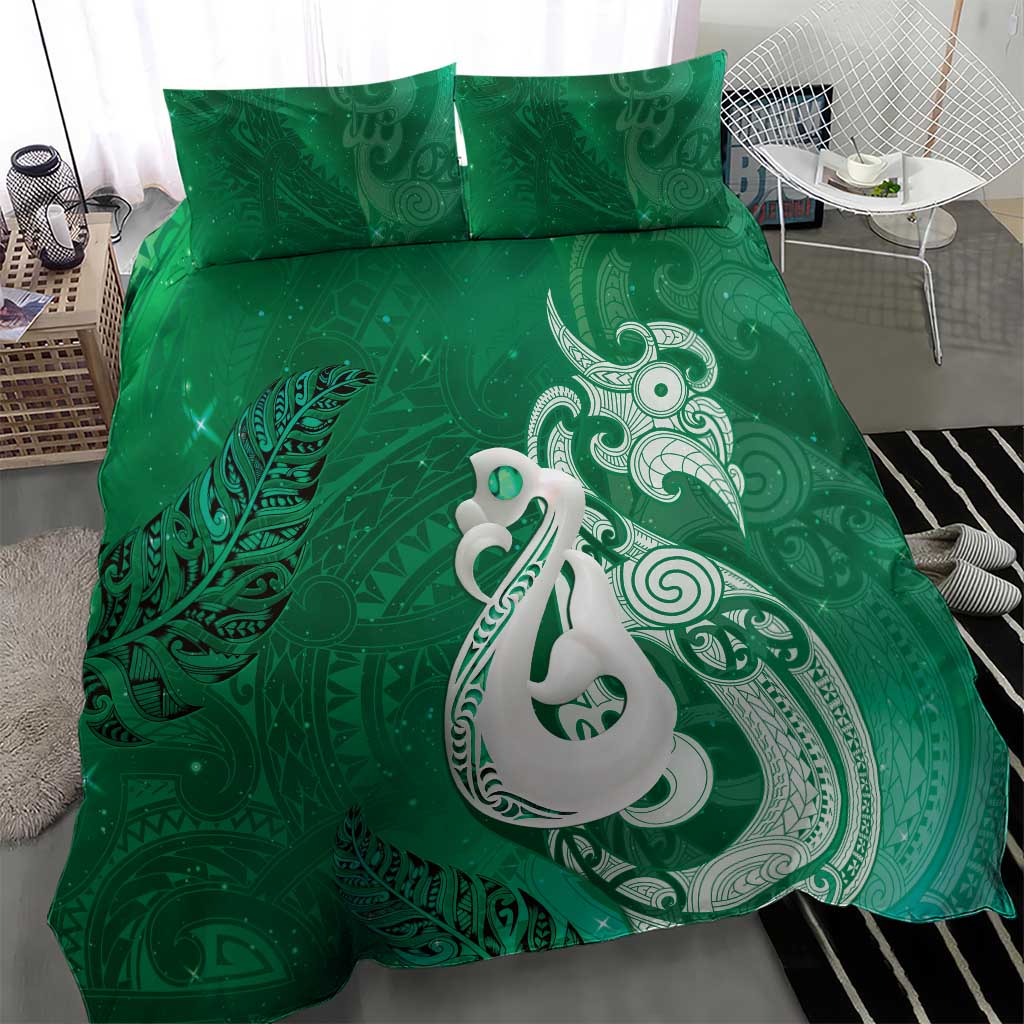 New Zealand Matariki Bedding Set Maori Manaia Galaxy Silver Fern Green Color LT22 - Polynesian Pride