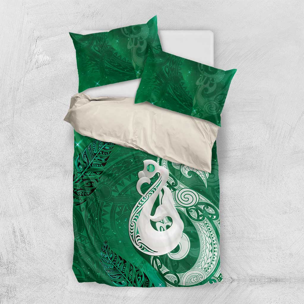 New Zealand Matariki Bedding Set Maori Manaia Galaxy Silver Fern Green Color LT22 US Twin 172cm x 218cm Green - Polynesian Pride