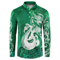 New Zealand Matariki Button Sweatshirt Maori Manaia Galaxy Silver Fern Green Color LT22 Green - Polynesian Pride