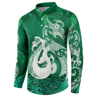 New Zealand Matariki Button Sweatshirt Maori Manaia Galaxy Silver Fern Green Color LT22 - Polynesian Pride