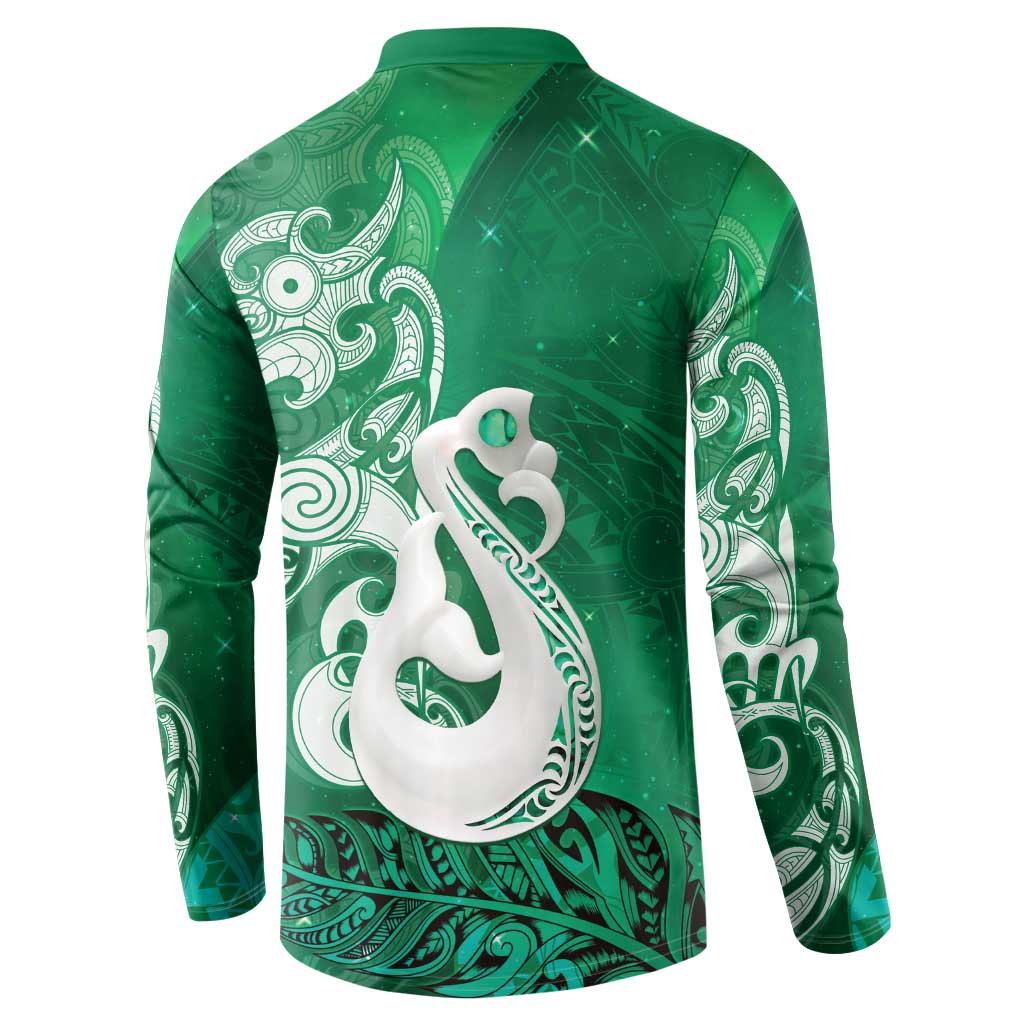 New Zealand Matariki Button Sweatshirt Maori Manaia Galaxy Silver Fern Green Color LT22 - Polynesian Pride