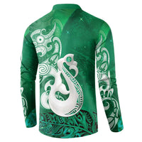 New Zealand Matariki Button Sweatshirt Maori Manaia Galaxy Silver Fern Green Color LT22 - Polynesian Pride