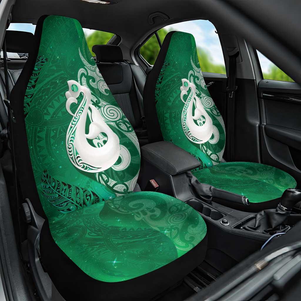 New Zealand Matariki Car Seat Cover Maori Manaia Galaxy Silver Fern Green Color LT22 One Size Green - Polynesian Pride