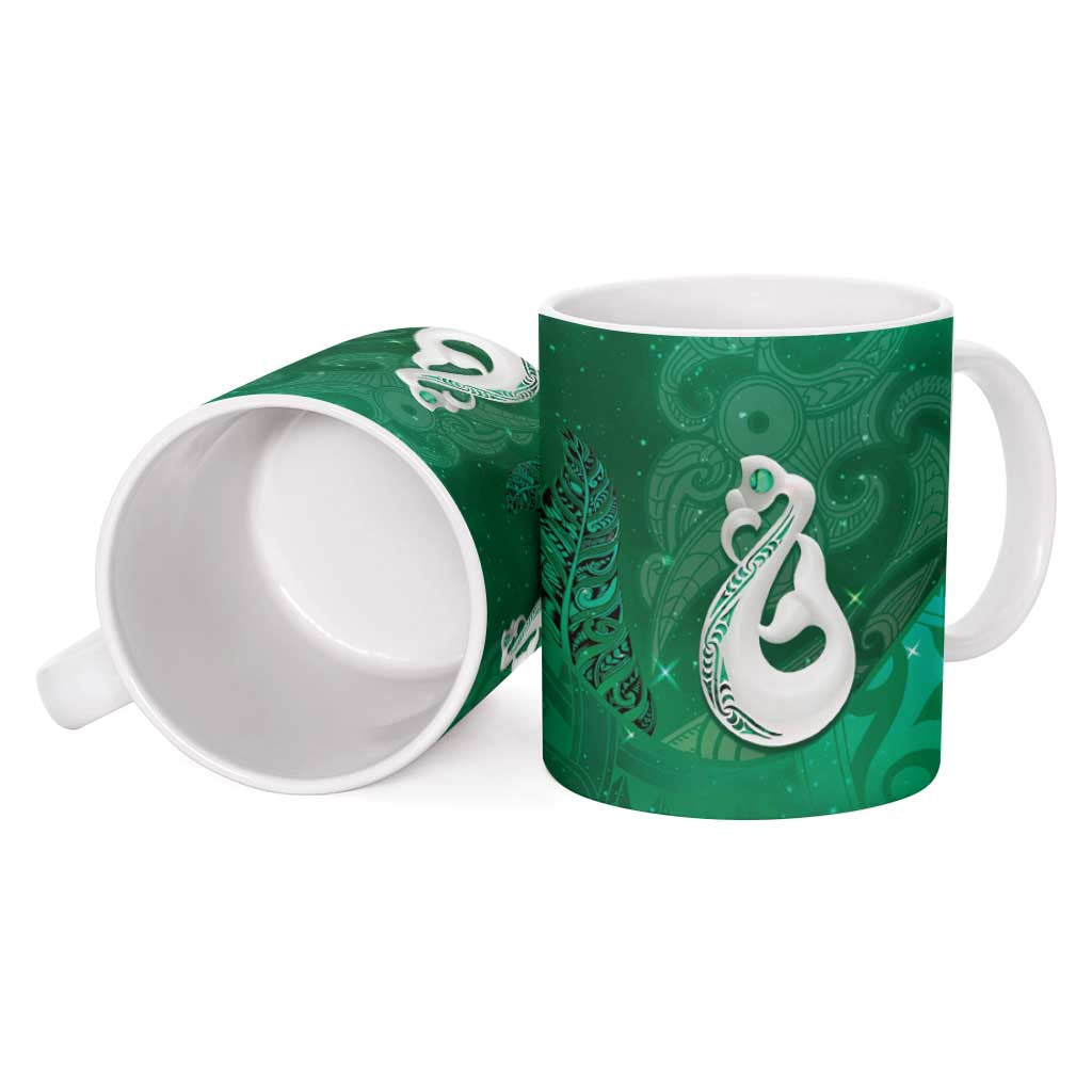 New Zealand Matariki Ceramic Mug Maori Manaia Galaxy Silver Fern Green Color LT22 - Polynesian Pride