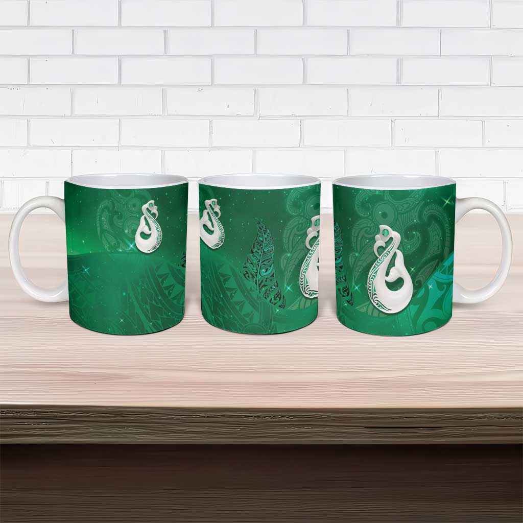 New Zealand Matariki Ceramic Mug Maori Manaia Galaxy Silver Fern Green Color LT22 - Polynesian Pride