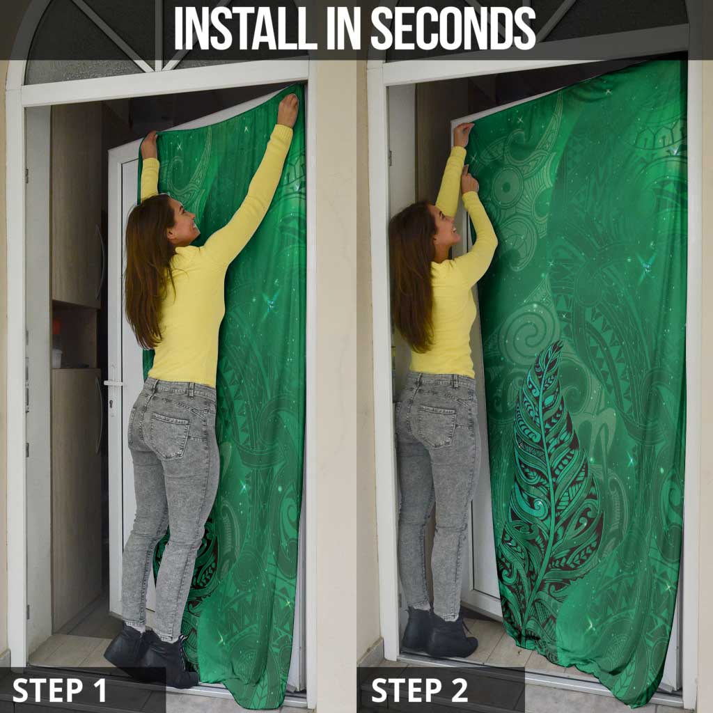 New Zealand Matariki Door Cover Maori Manaia Galaxy Silver Fern Green Color