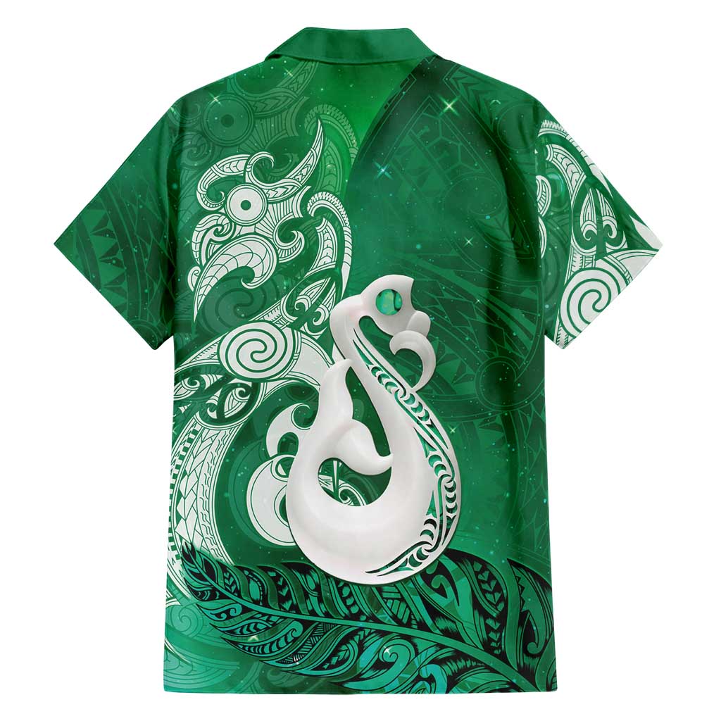 New Zealand Matariki Family Matching Mermaid Dress and Hawaiian Shirt Maori Manaia Galaxy Silver Fern Green Color