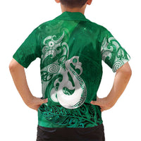 New Zealand Matariki Family Matching Puletasi and Hawaiian Shirt Maori Manaia Galaxy Silver Fern Green Color
