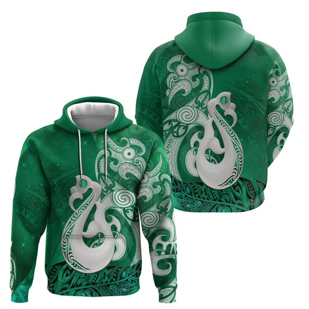 New Zealand Matariki Hoodie Maori Manaia Galaxy Silver Fern Green Color