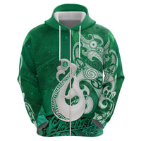 New Zealand Matariki Hoodie Maori Manaia Galaxy Silver Fern Green Color