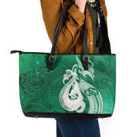 New Zealand Matariki Leather Tote Bag Maori Manaia Galaxy Silver Fern Green Color